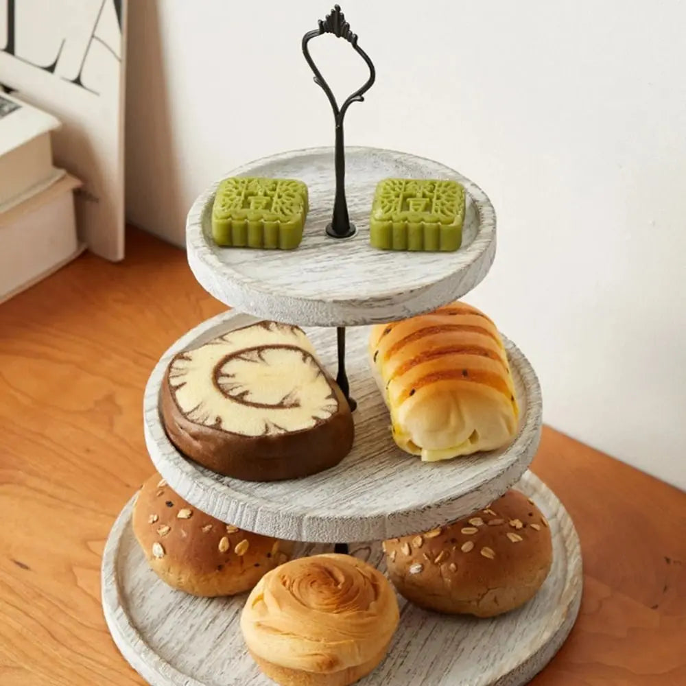 Présentoir Rond en Bois Blanc à Cupcakes Vintage