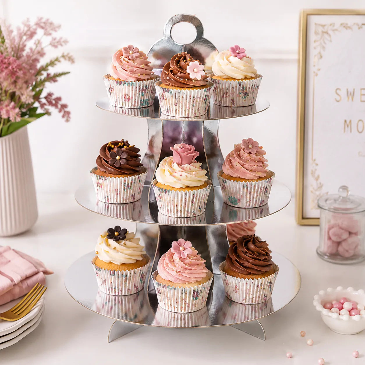 Présentoir à cupcake Argenté élégant