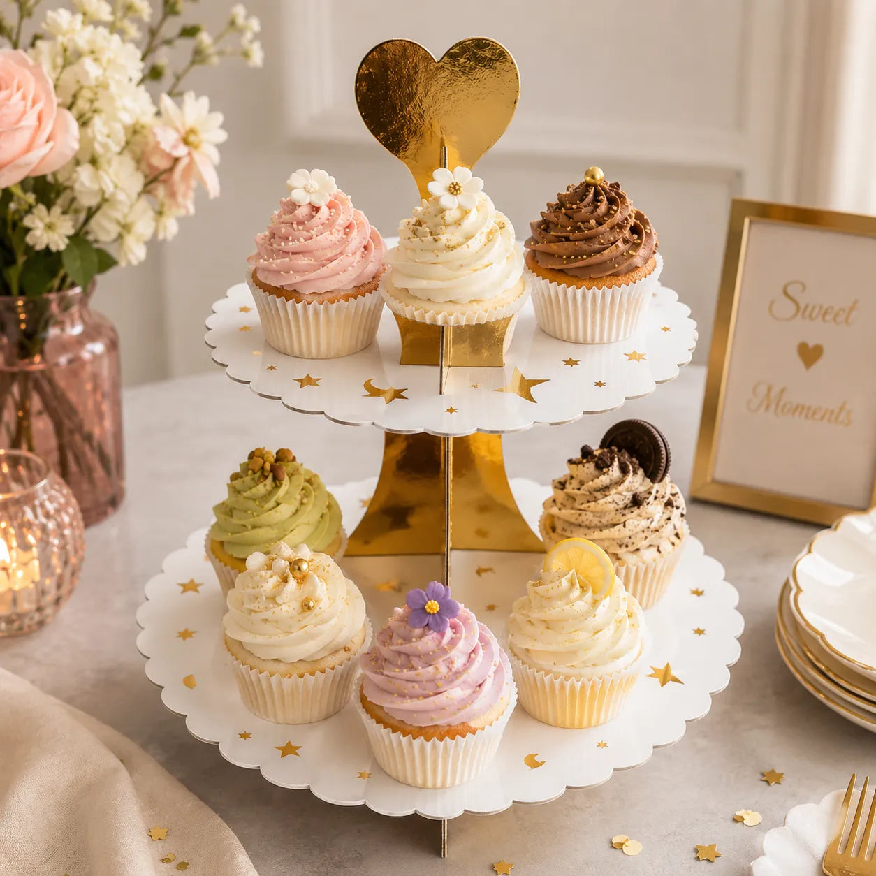 Présentoir à cupcake Blanc et Doré
