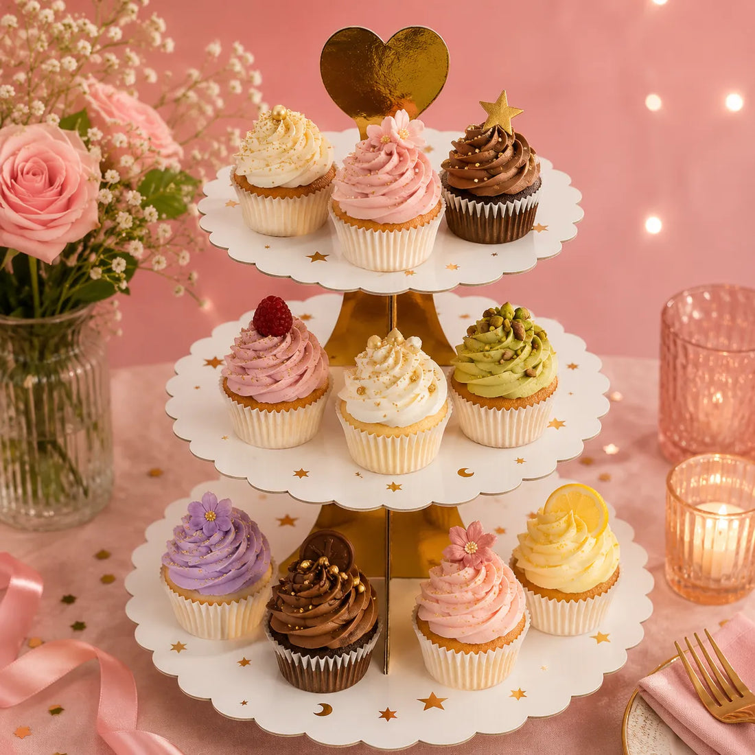 Présentoir à cupcake Blanc et Doré élégant