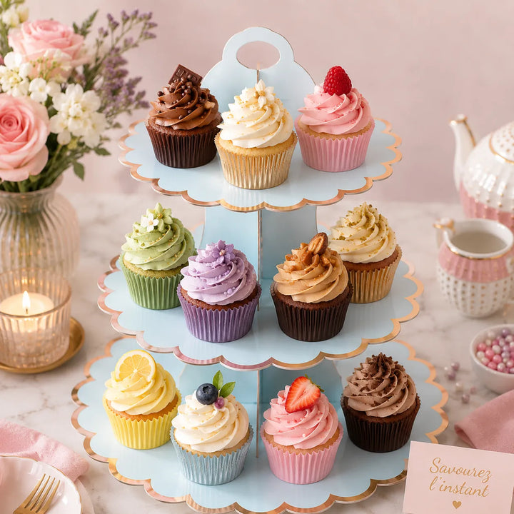 Présentoir à cupcake Bleu en Carton
