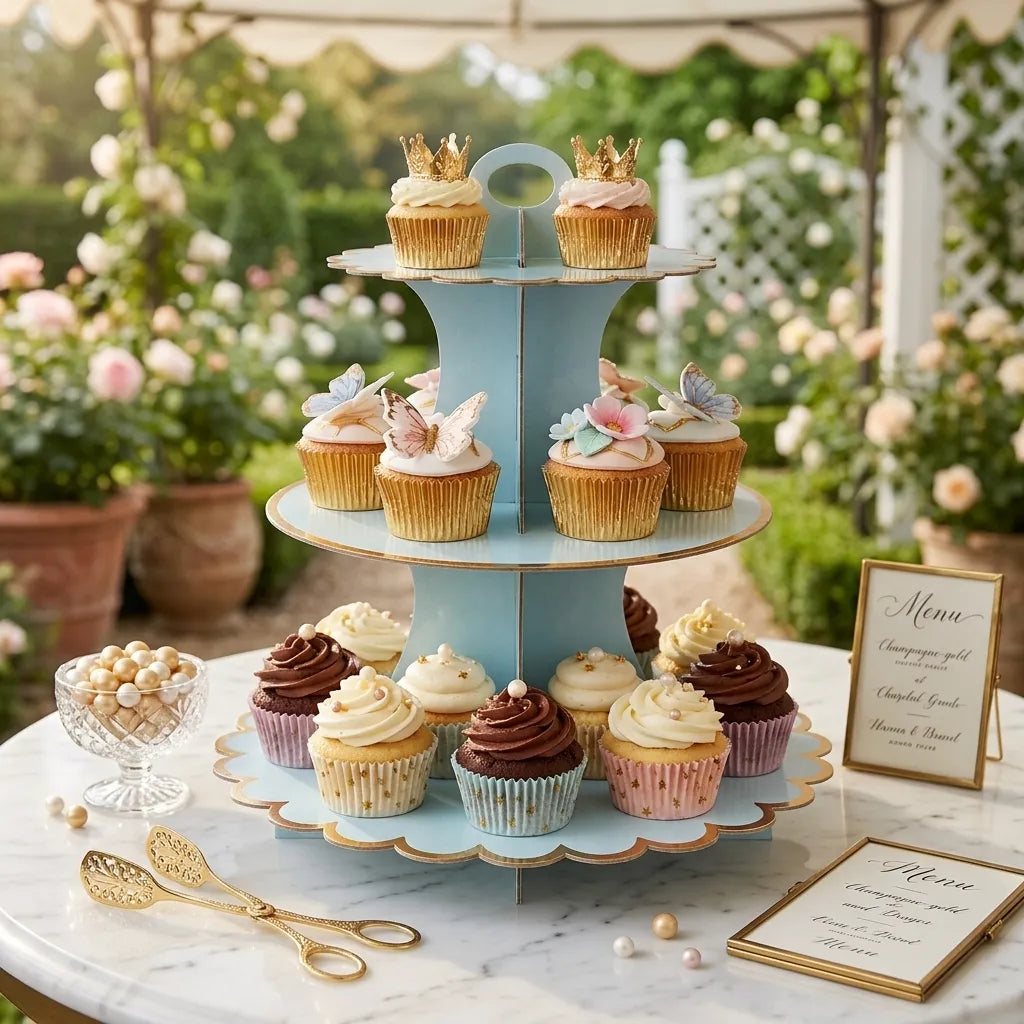 Présentoir à cupcake Bleu en Carton Unique