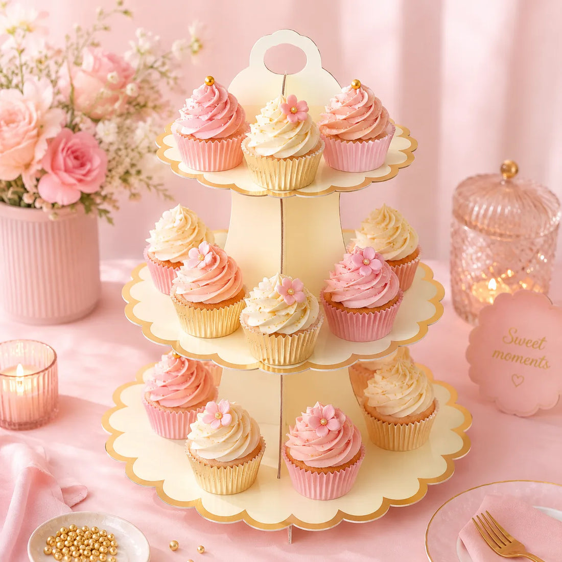 Présentoir à cupcake Jaune en Carton joyeux