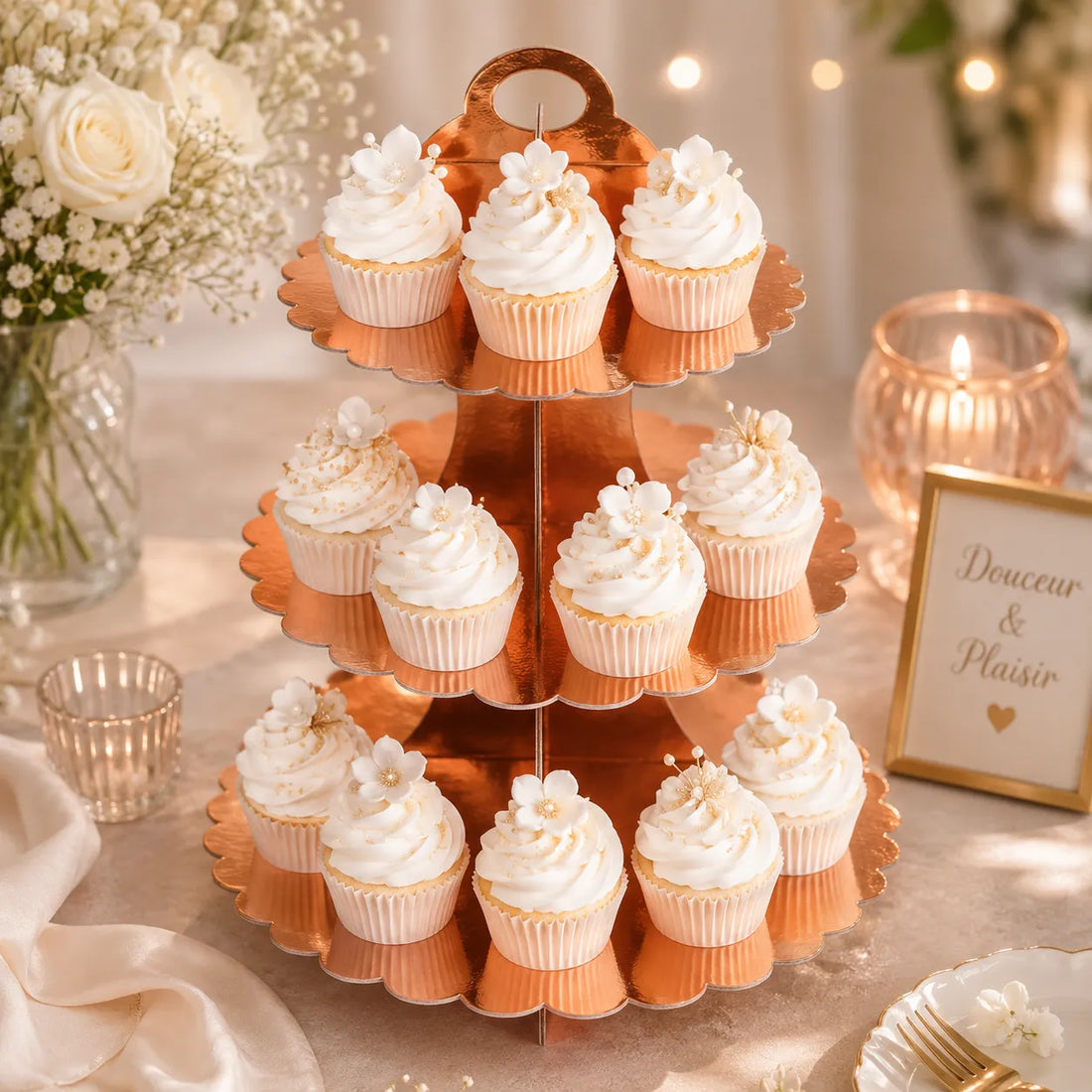 Présentoir à cupcake Rose Gold en Carton