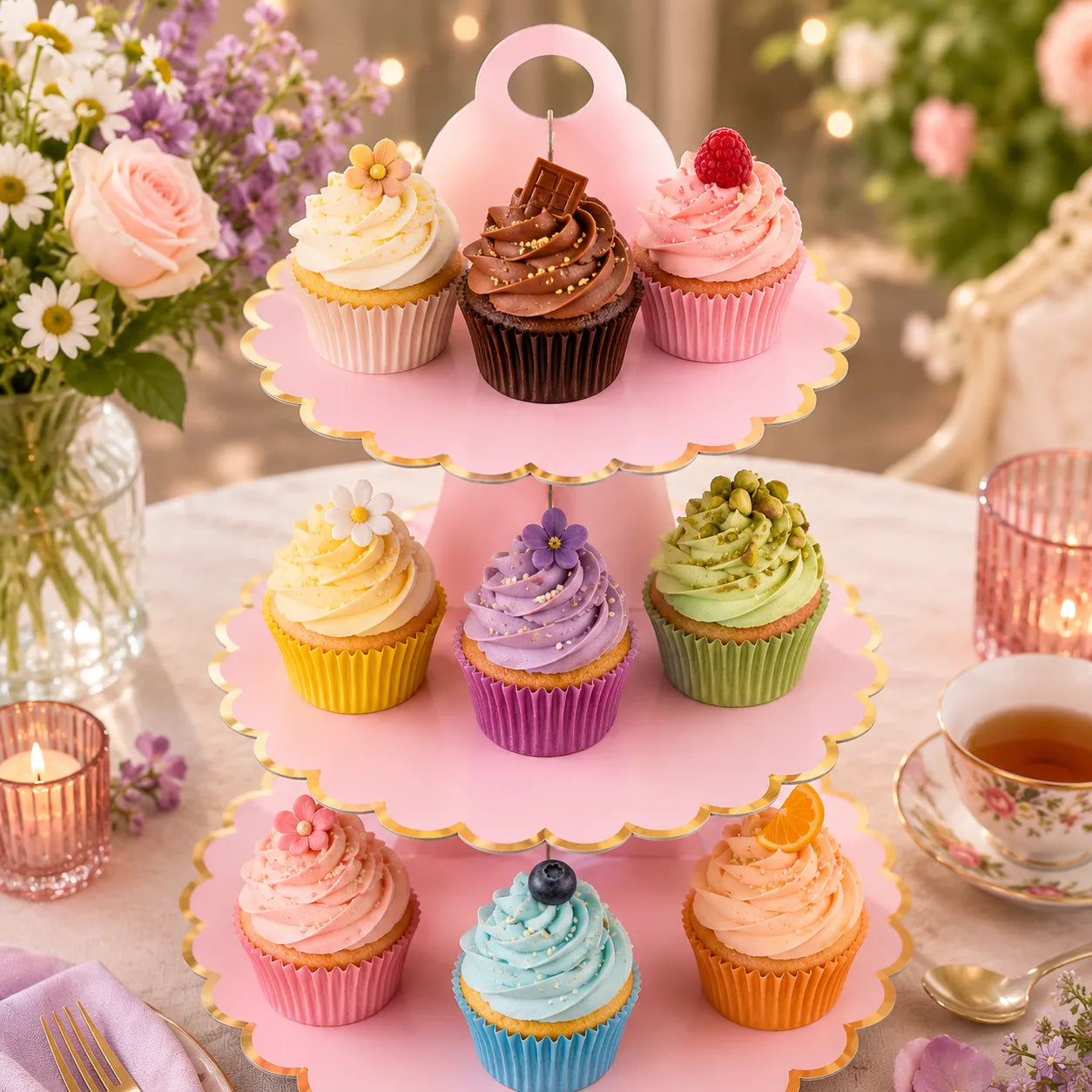 Présentoir à cupcake Rose en Carton