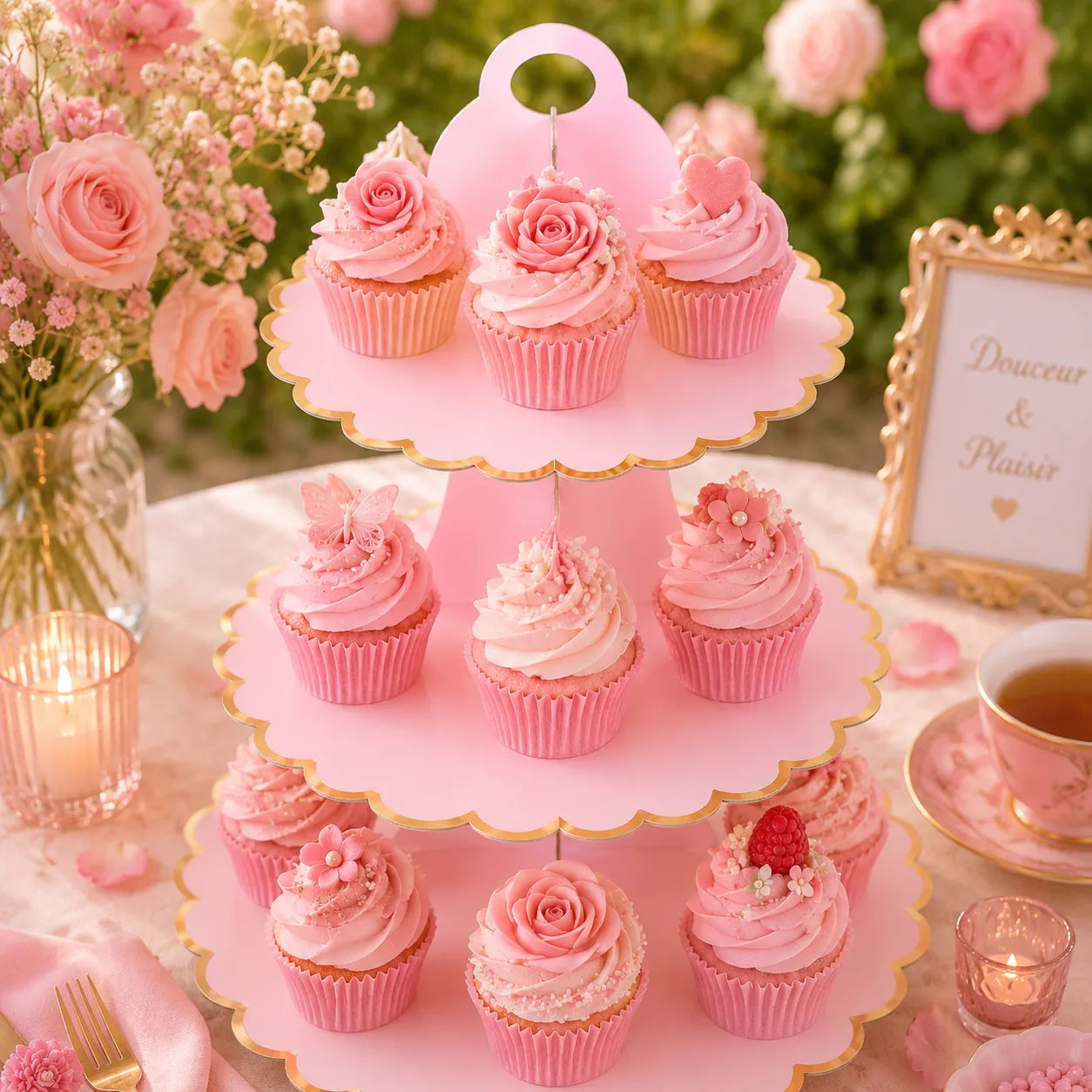 Présentoir à cupcake Rose en Carton délicat