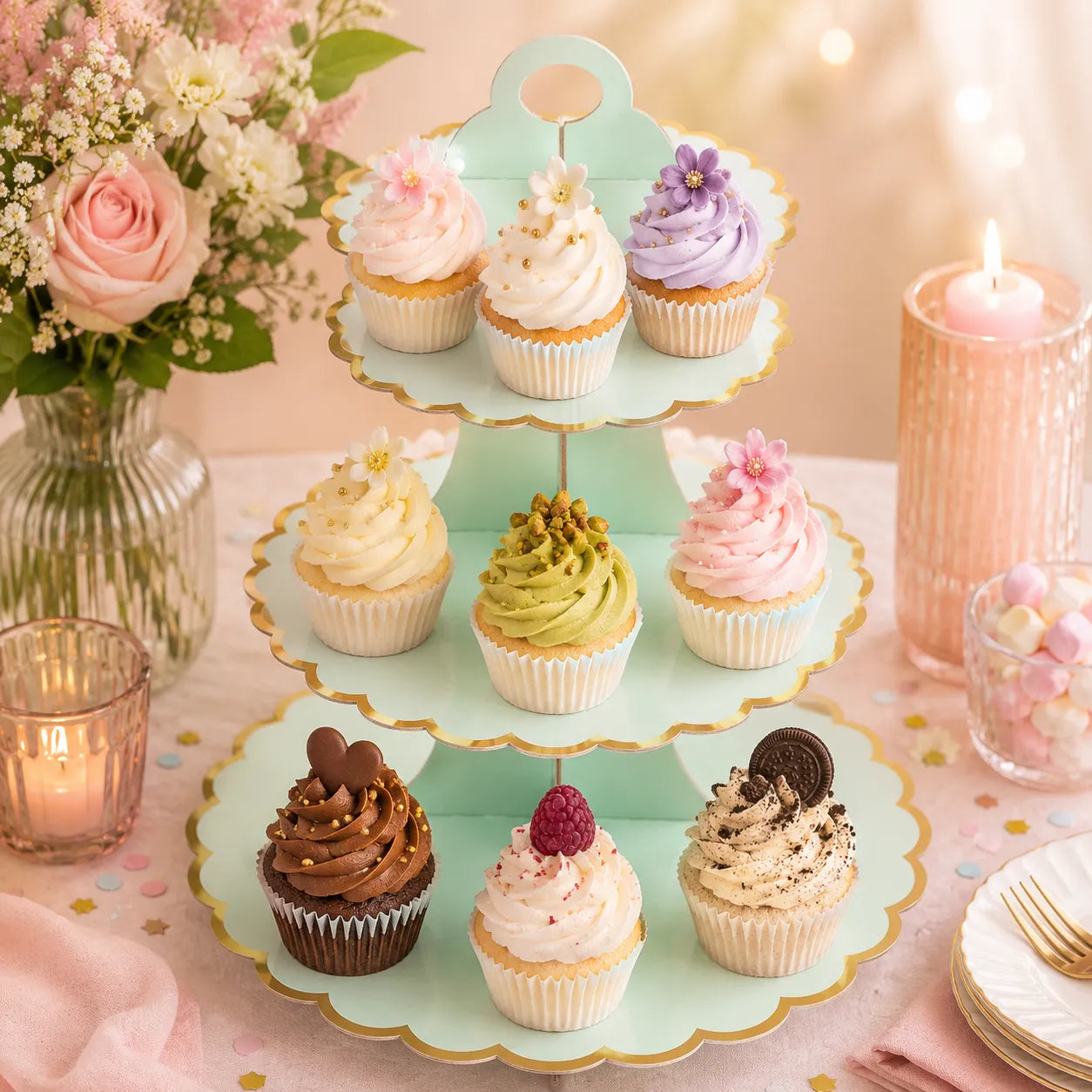 Présentoir à cupcake Vert en Carton chic