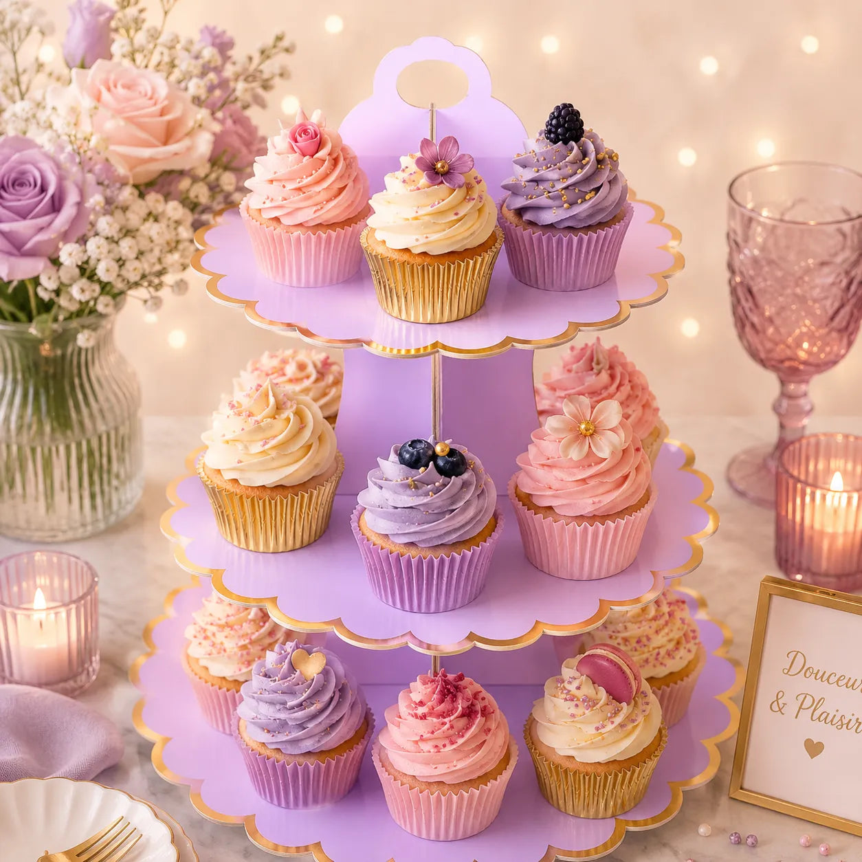 Présentoir à cupcake Violet en Carton élégant