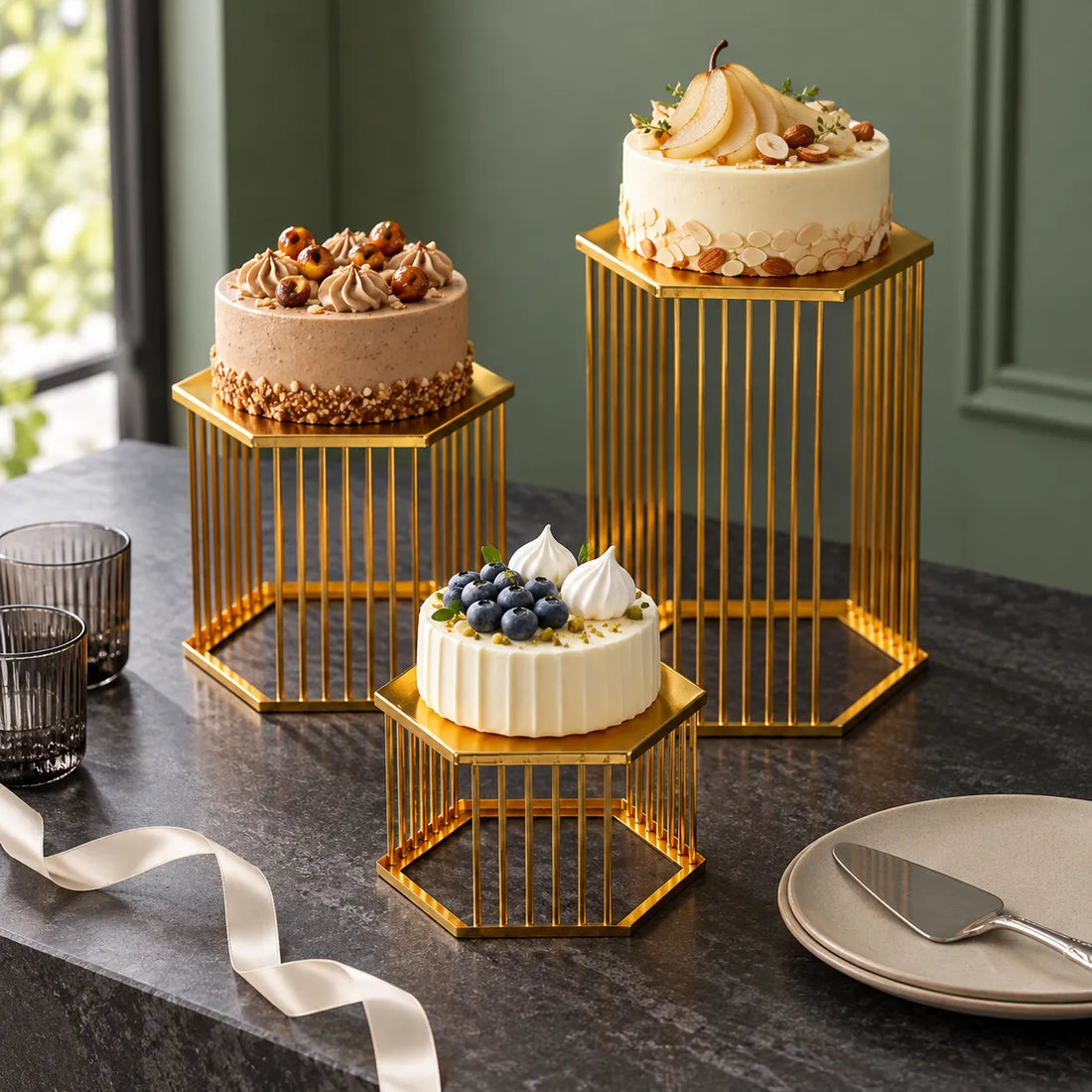 Présentoir de Gâteau Créatif Doré luxe