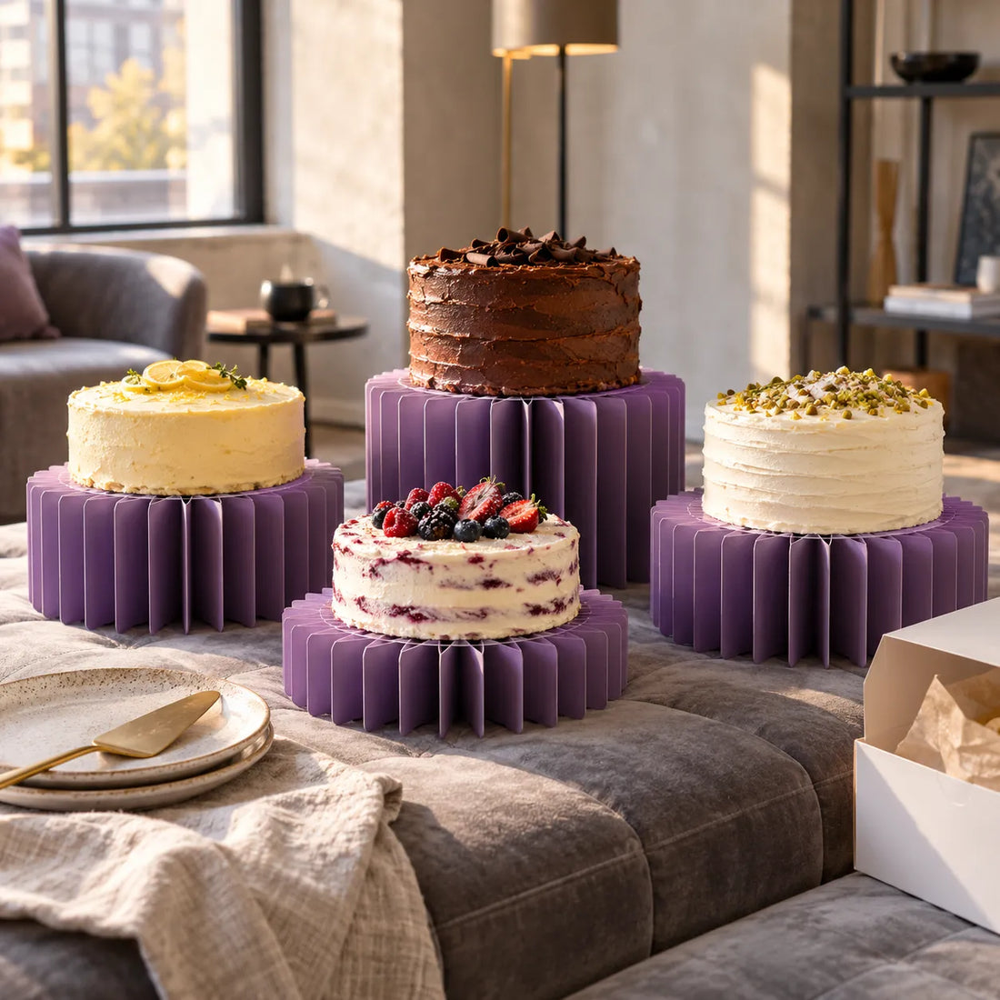 Présentoirs à Gâteau Violets En Carton Et Acrylique Design