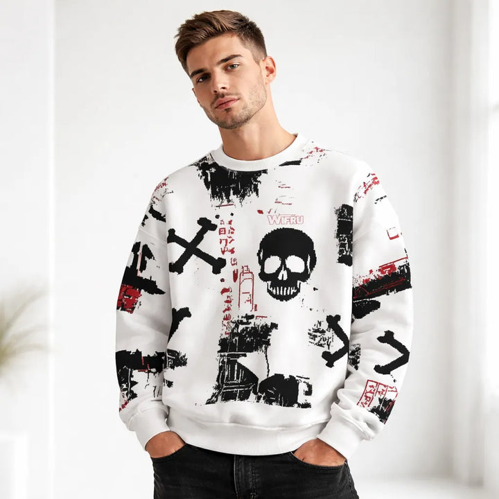 Pull Blanc Crâne Halloween