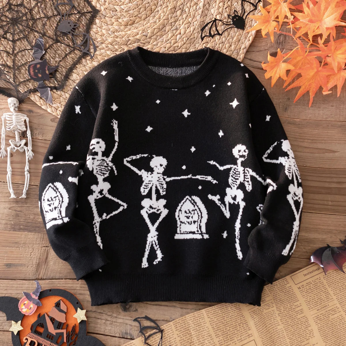 Pull Halloween Noir Squelettes Noir