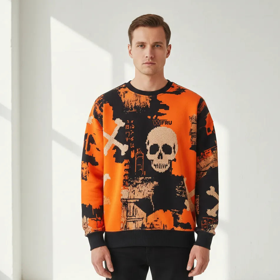 Pull Orange Crâne Halloween