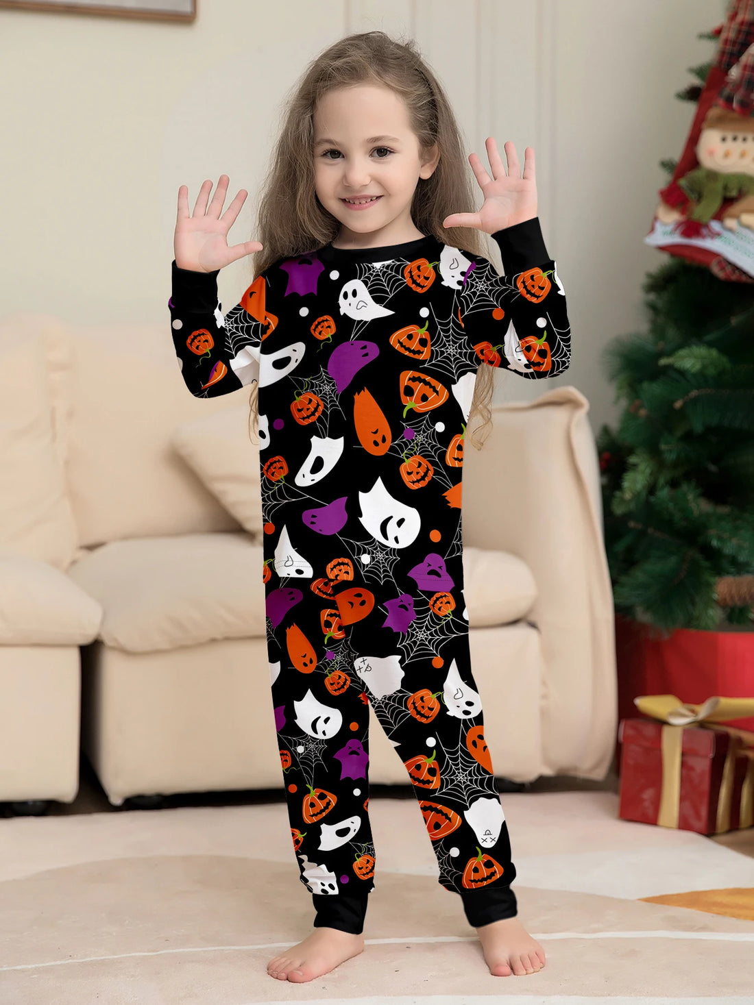 Pyjama Enfant Noir Imprimé Halloween Devant