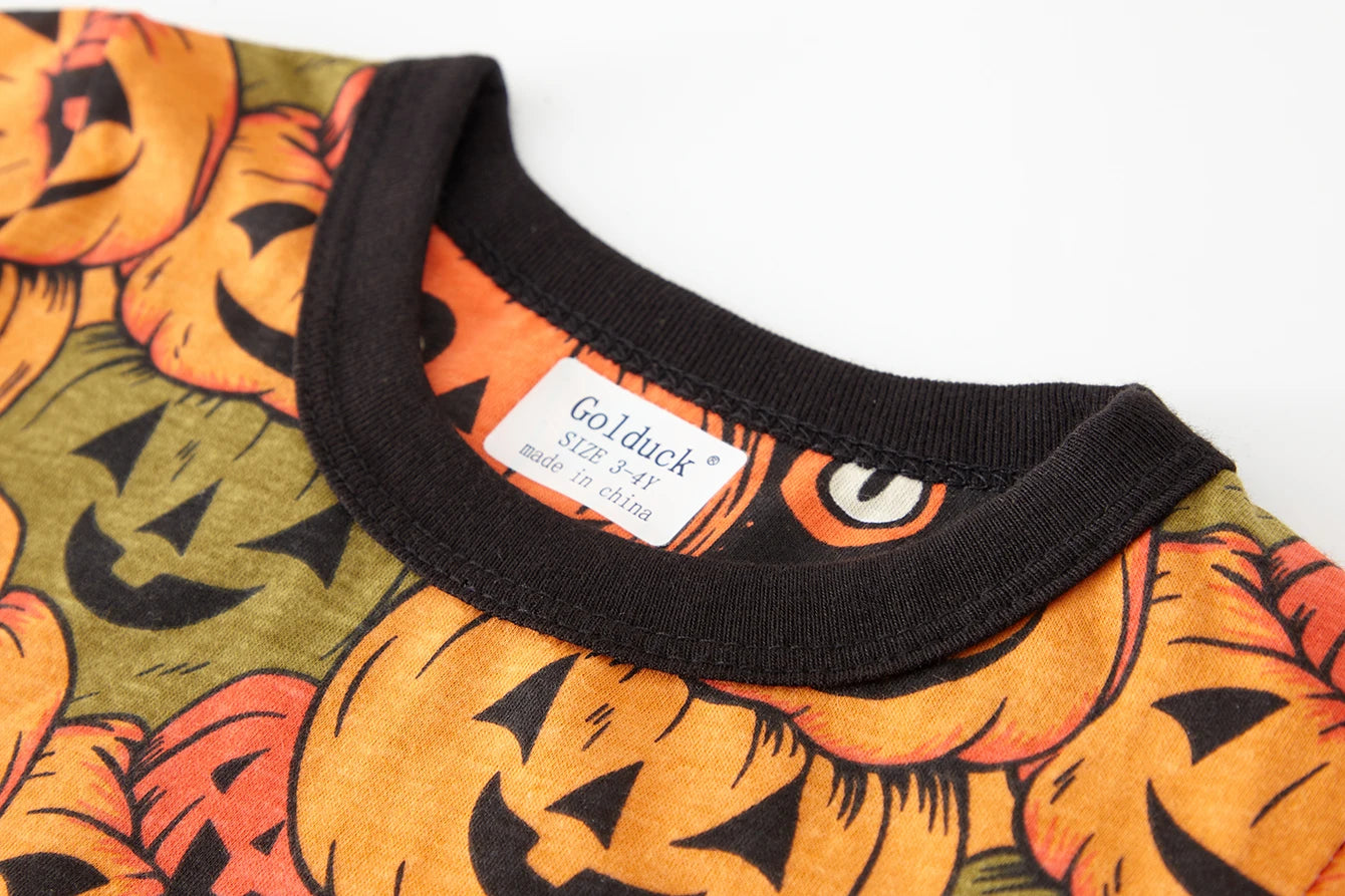 Pyjama Halloween Enfant Imprimé Citrouilles Col