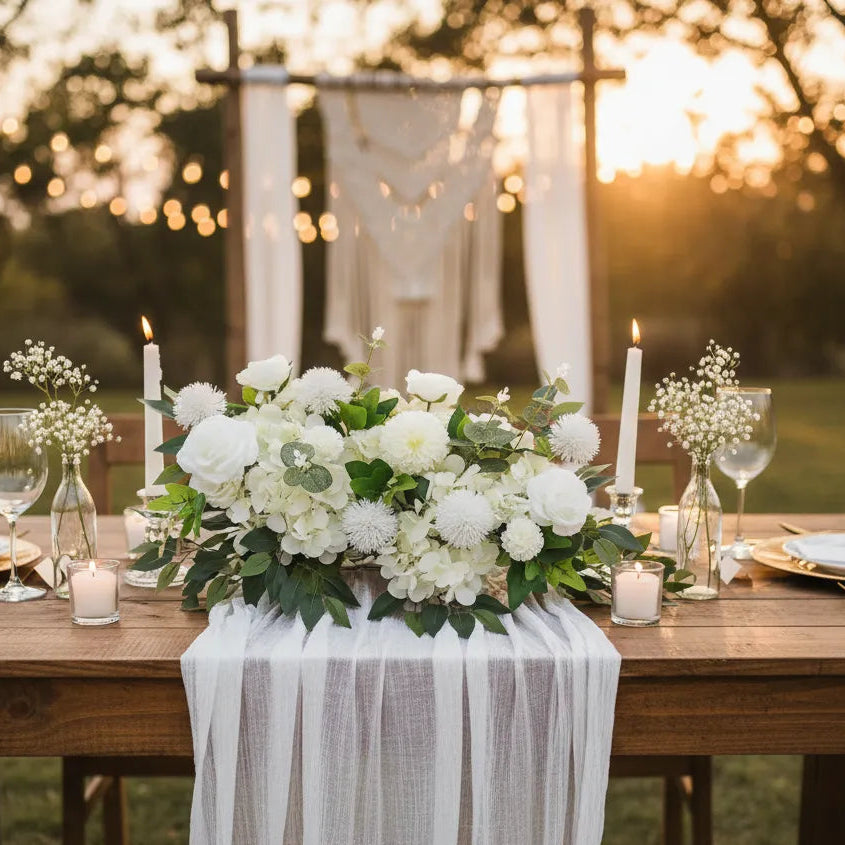 Rangée de Fleurs Blanches pour Table