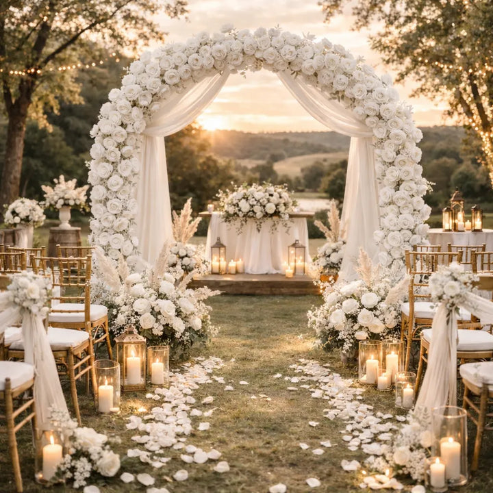 Rangée de Roses Blanches Artificielles Pour Arche