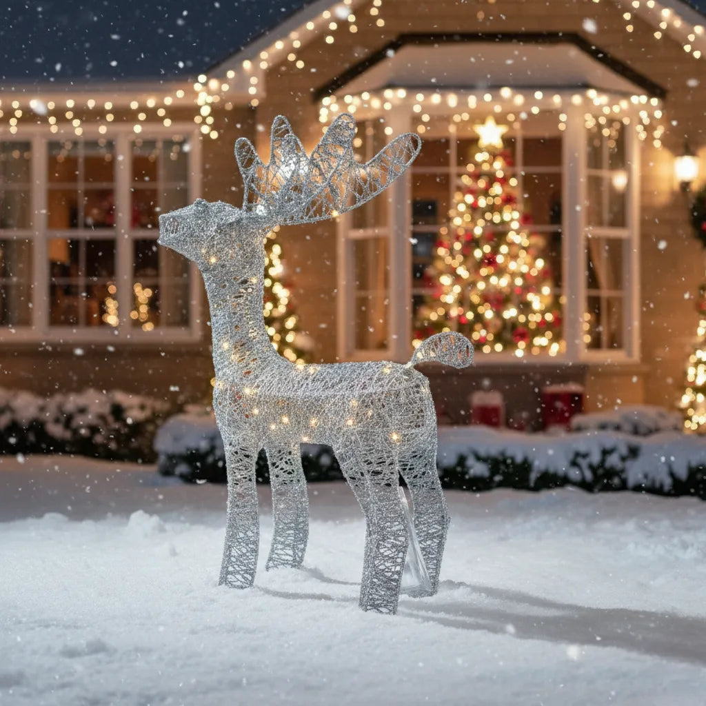 Renne de Noël Argenté Lumineux