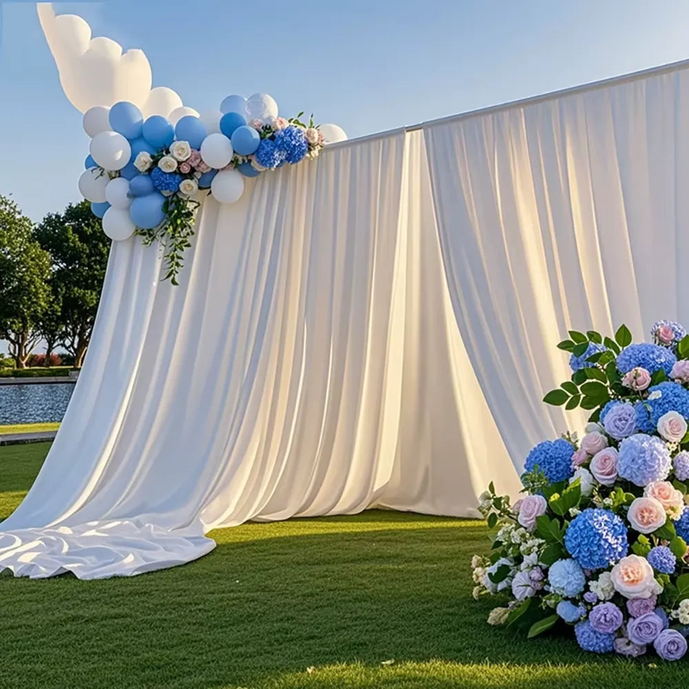 Rideau Blanc Toile de Fond Mariage en Satin Majestueux