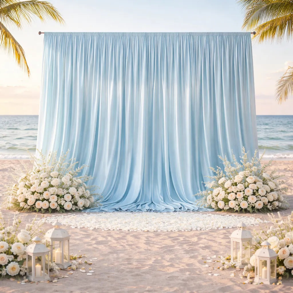 Rideau Bleu Satiné pour Fond Mariage