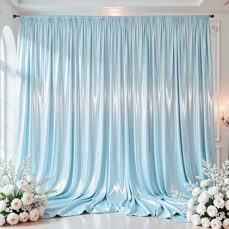 Rideau Bleu Satiné pour Fond Mariage Chic