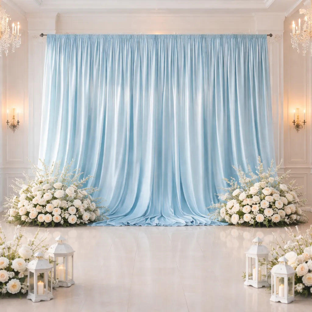Rideau Bleu Satiné pour Fond Mariage Unique