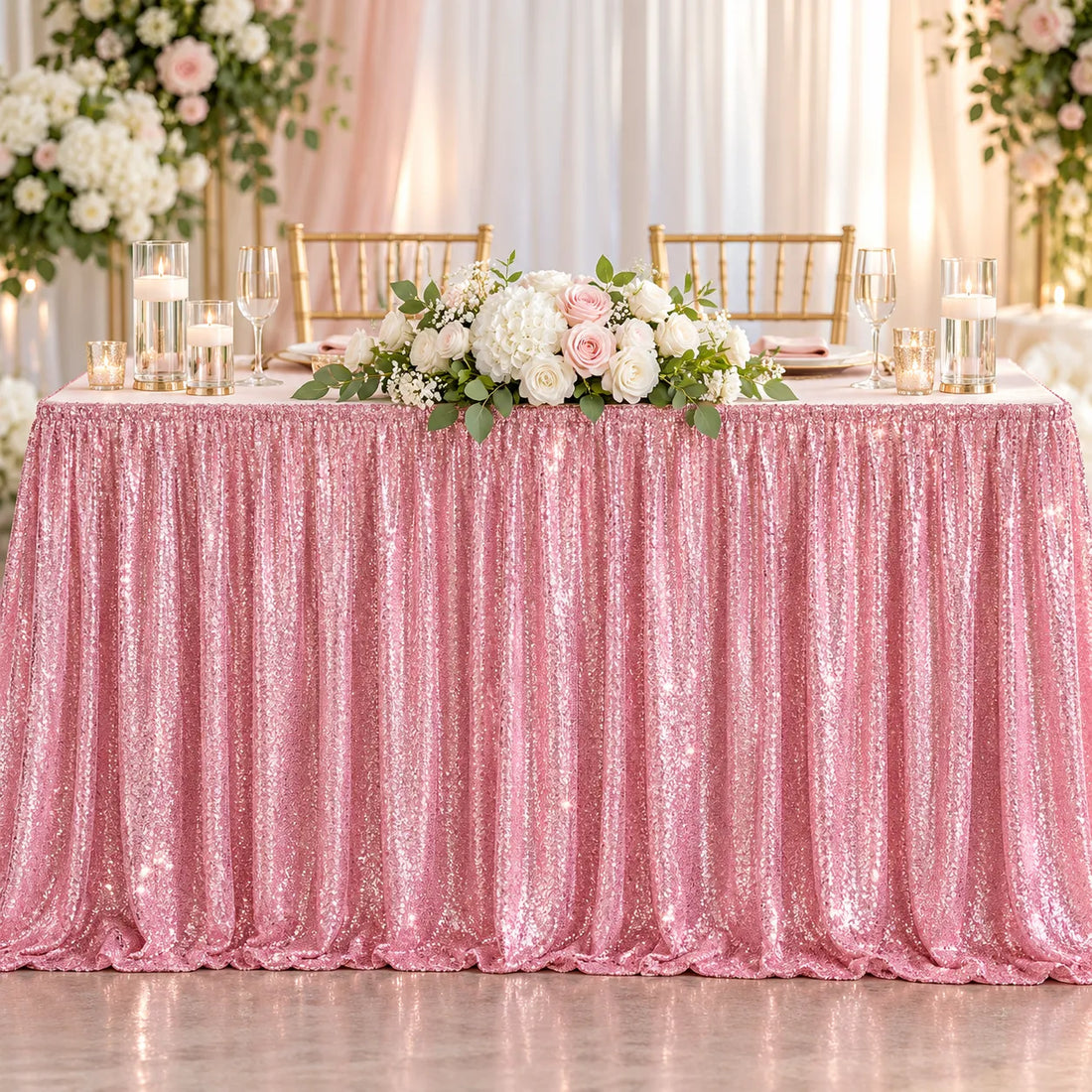 Rideau Décoratif Mariage Rose Pailleté brillant
