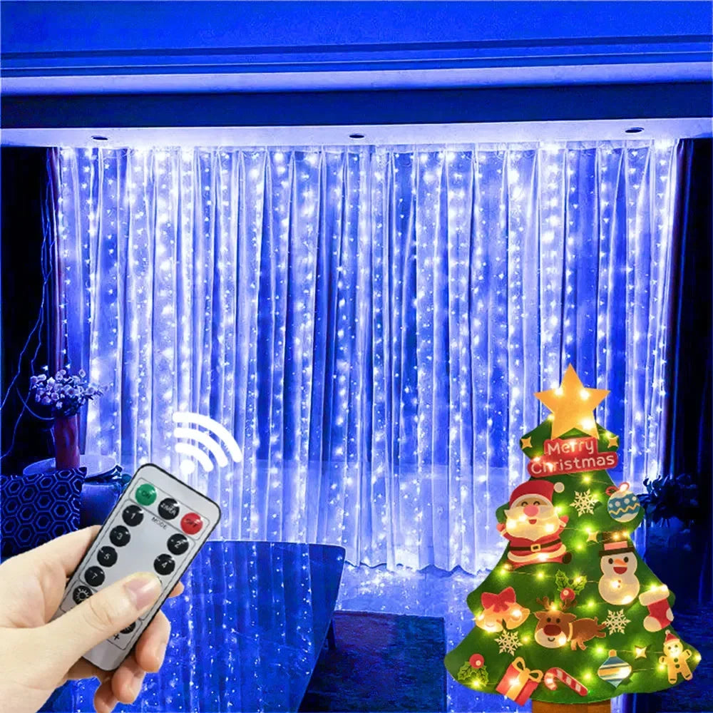 Rideau Lumineux Bleu Étincelant