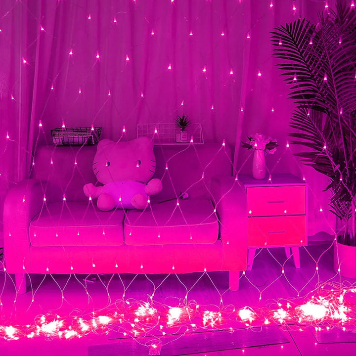 Rideau Lumineux Filet Rose