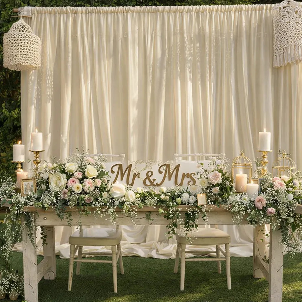 Rideau Mariage Beige Satiné