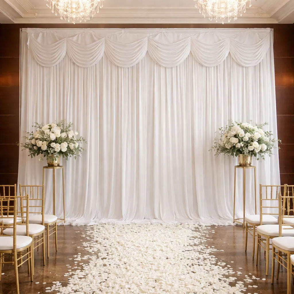 Rideau Mariage Blanc à Cantonnière Drapé