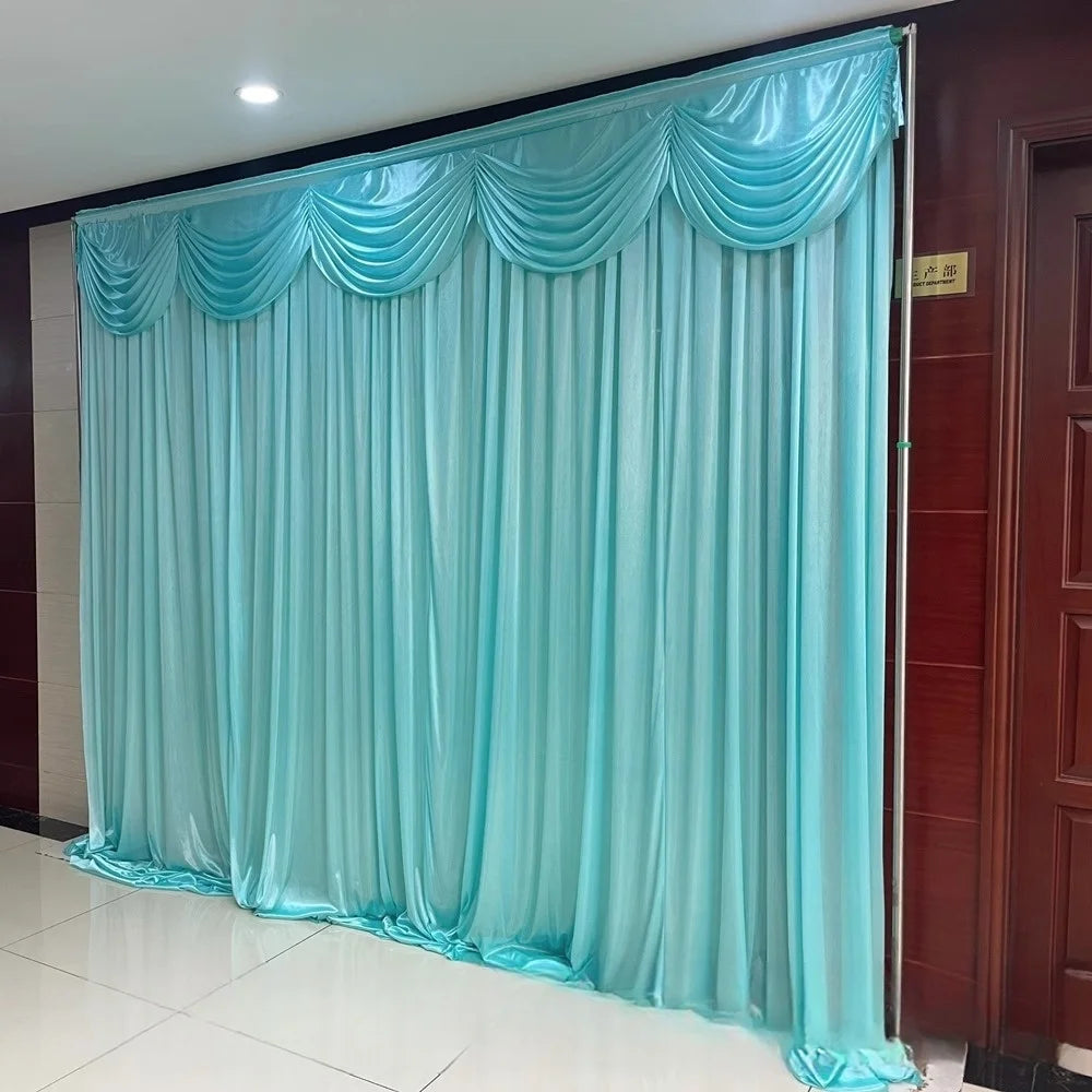 Rideau Mariage Bleu en Soie à Cantonnière Drapé Chic