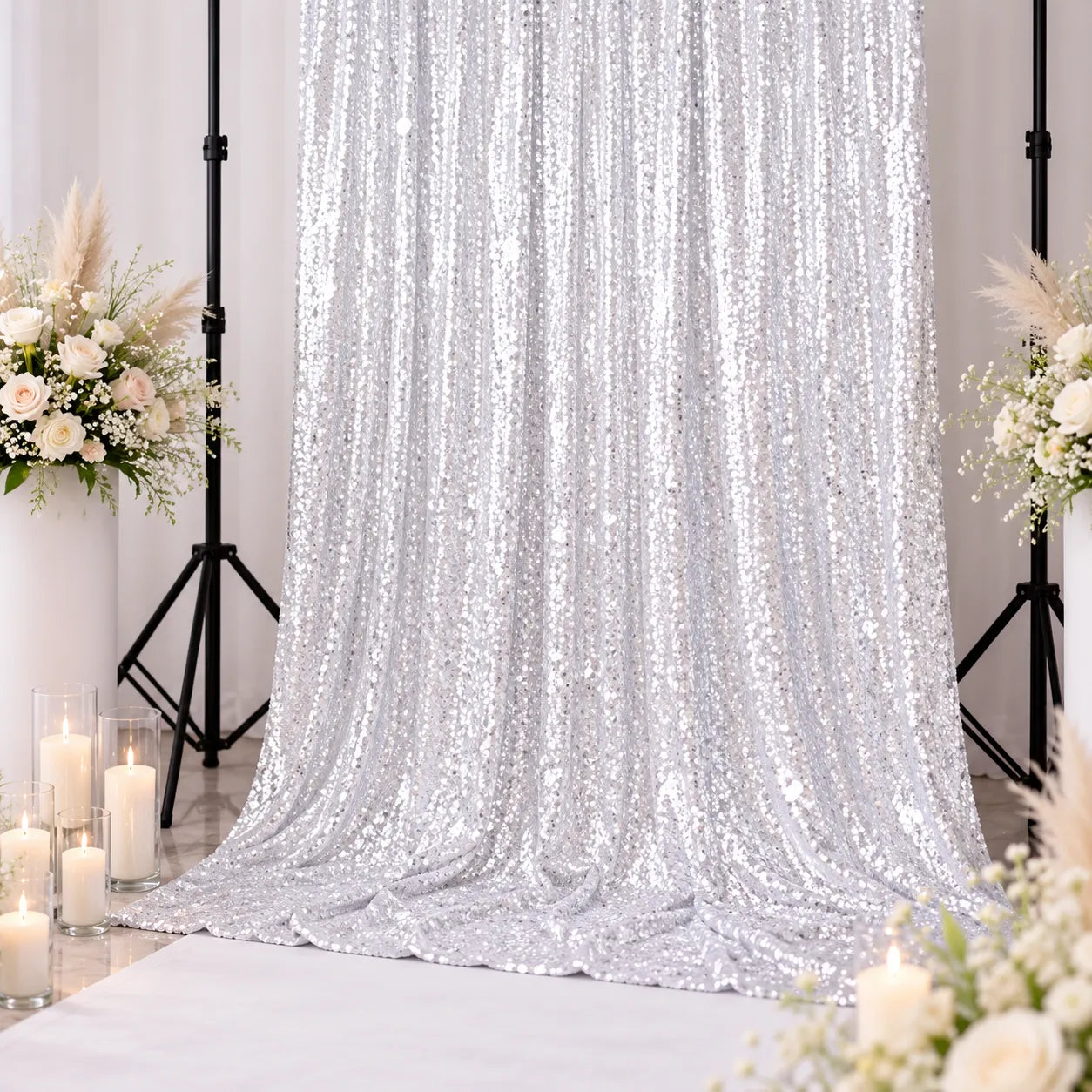 Rideau Mariage Décoratif Pailleté Argenté brillant
