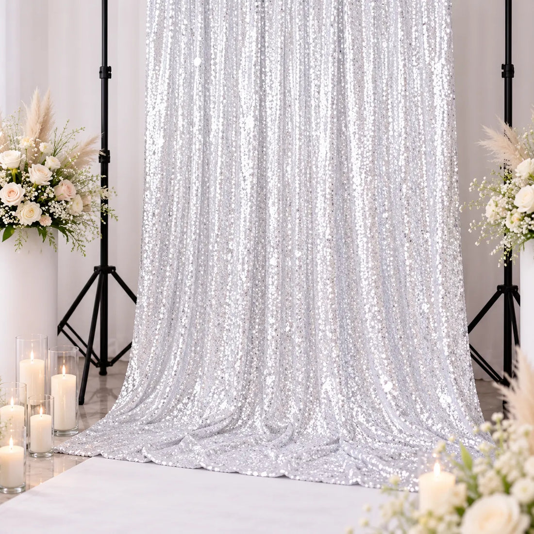 Rideau Mariage Décoratif Pailleté Argenté brillant