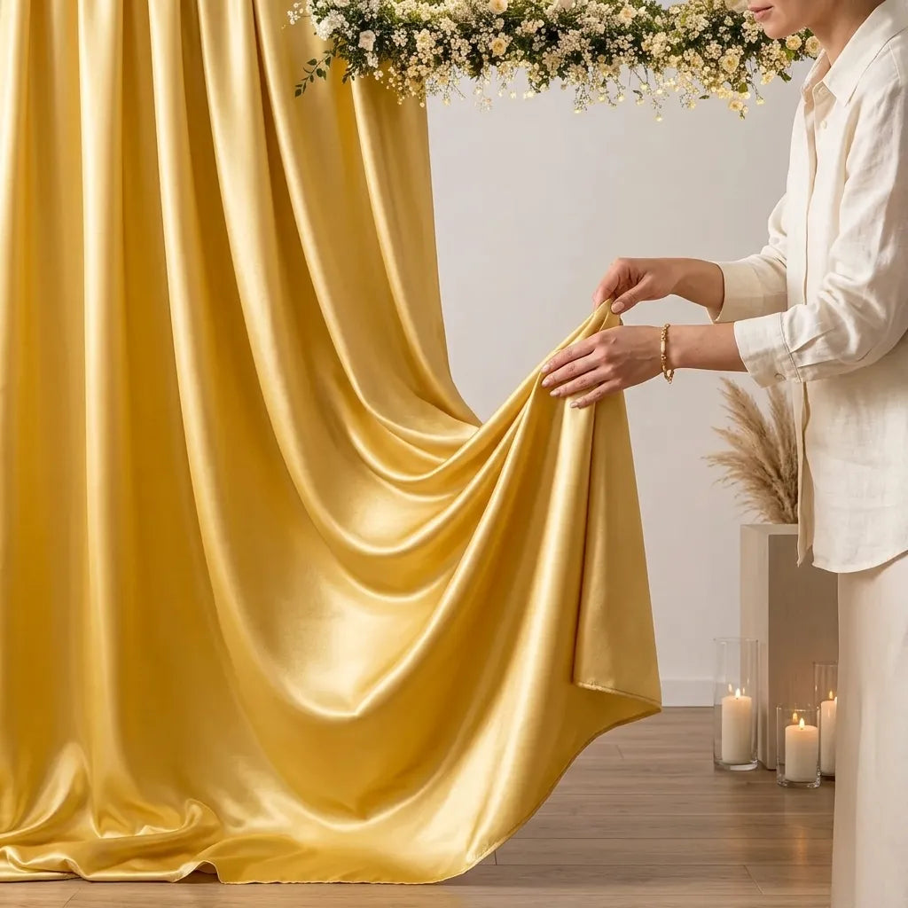 Rideau Mariage Or en Satin Léger