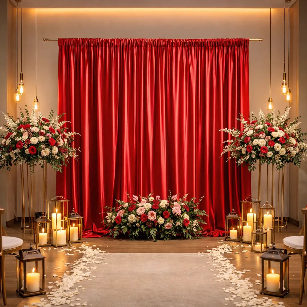 Rideau Mariage Rouge Elégant Satiné Unique