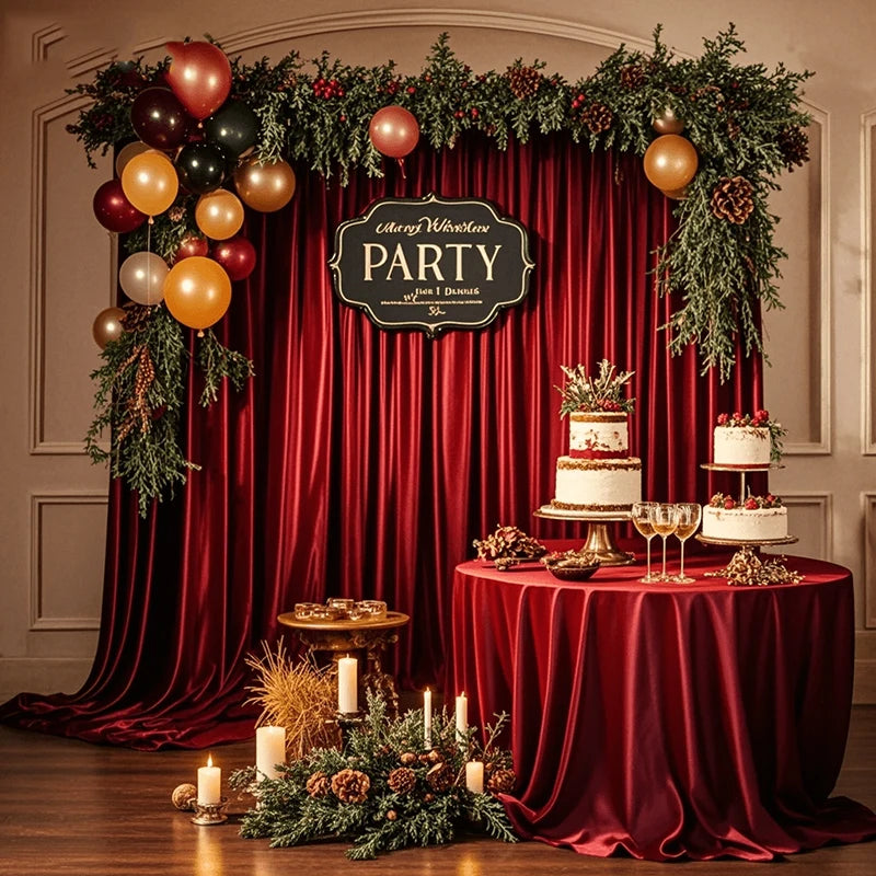 Rideau Mariage Rouge Vin en Satin