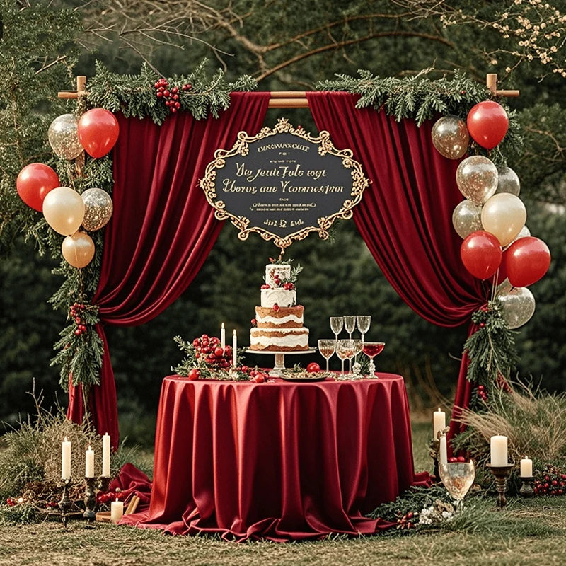 Rideau Mariage Rouge Vin en Satin Unique