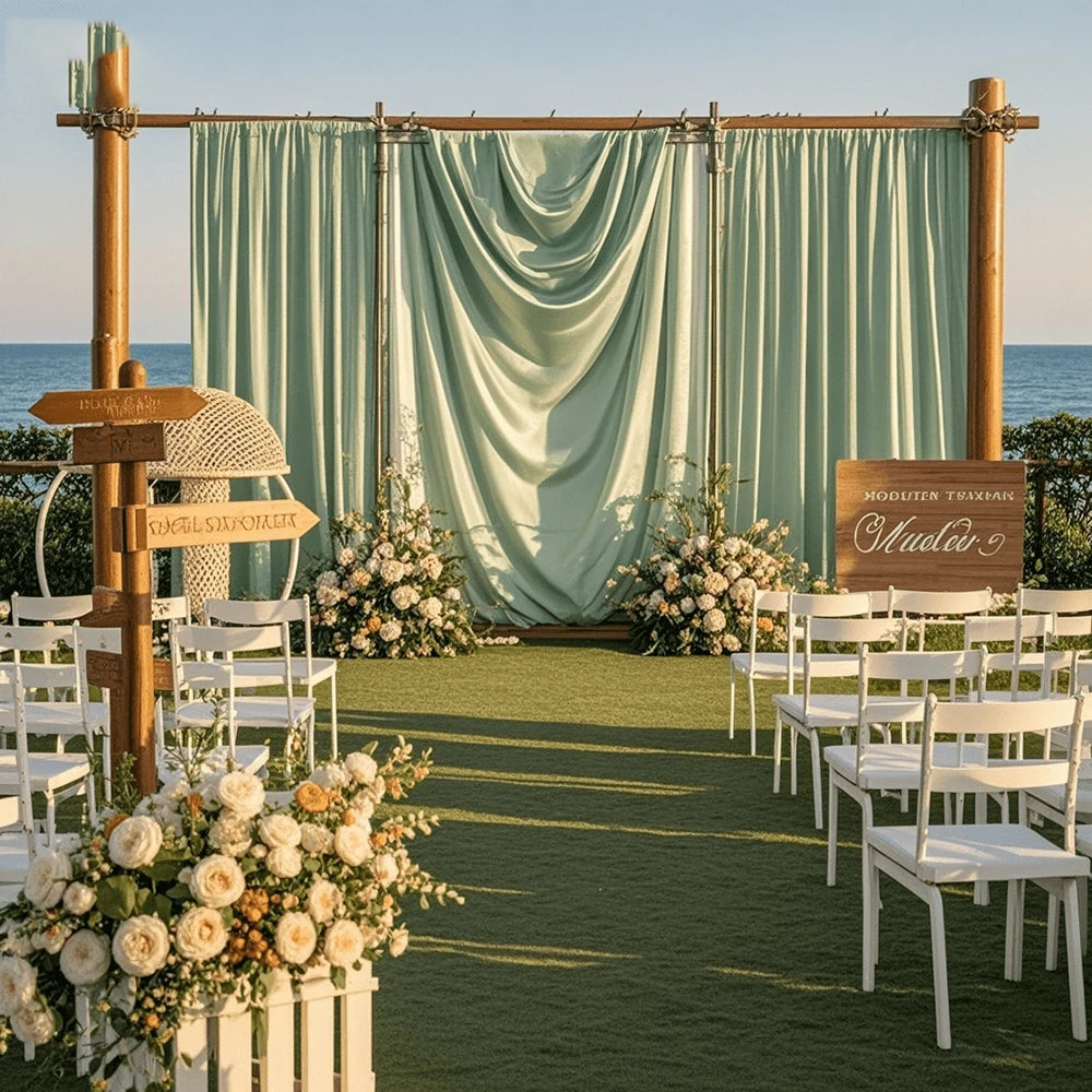 Rideau Mariage Vert Sauge en Satin