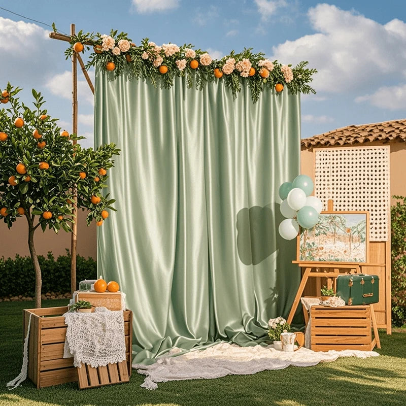 Rideau Mariage Vert Sauge en Satin Chic