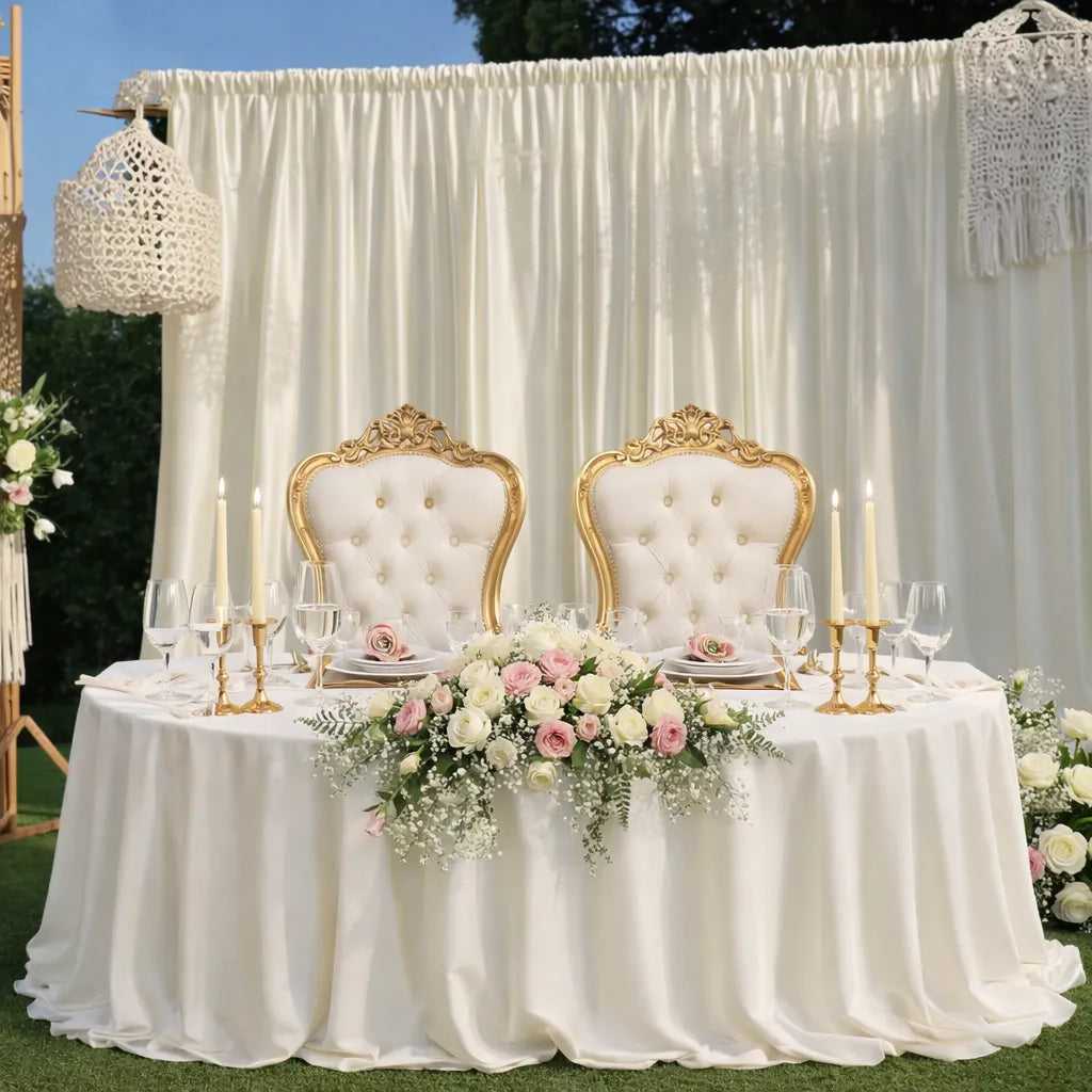 Rideau Mariage en Satin Blanc chic classique