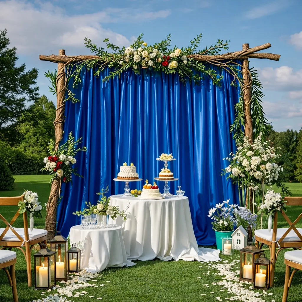 Rideau d’Arrière-Plan Mariage Bleu Unique