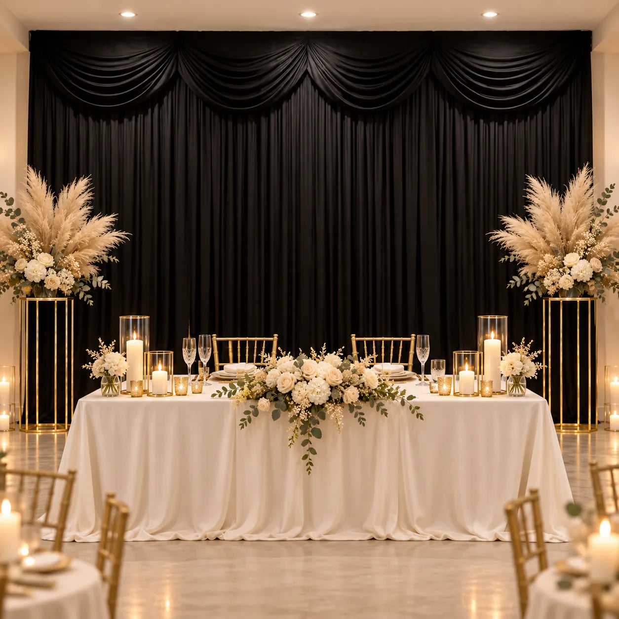 Rideau d’Arrière-Plan Mariage Décoratif en Soie intense