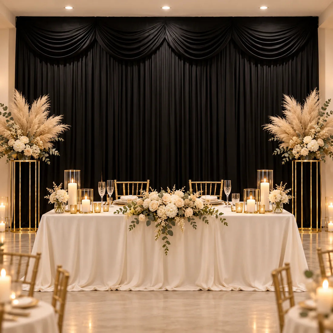 Rideau d’Arrière-Plan Mariage Décoratif en Soie intense