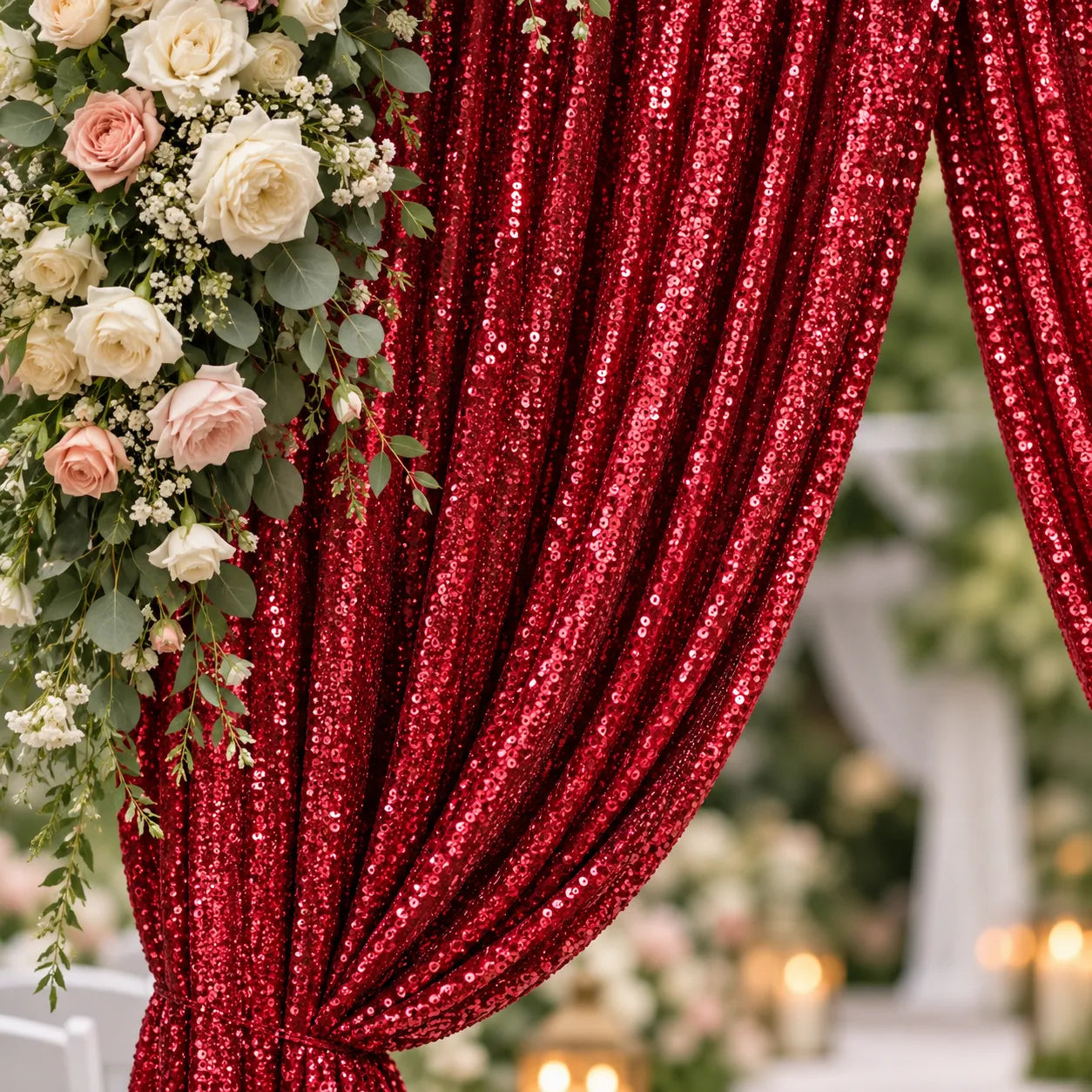 Rideau de Fond Mariage Bordeaux à Paillettes élégant