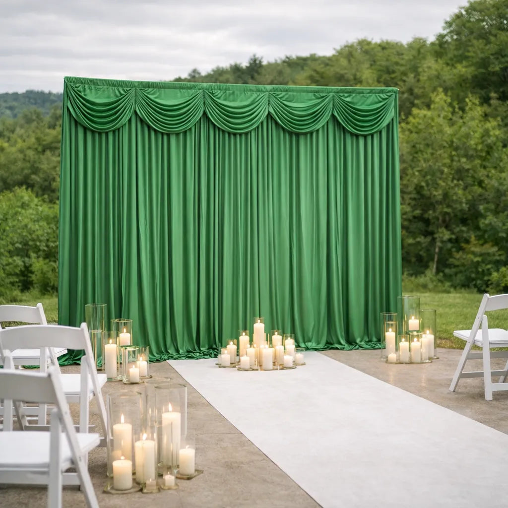 Rideau de Fond Mariage à Cantonnière Drapé en Soie Unique