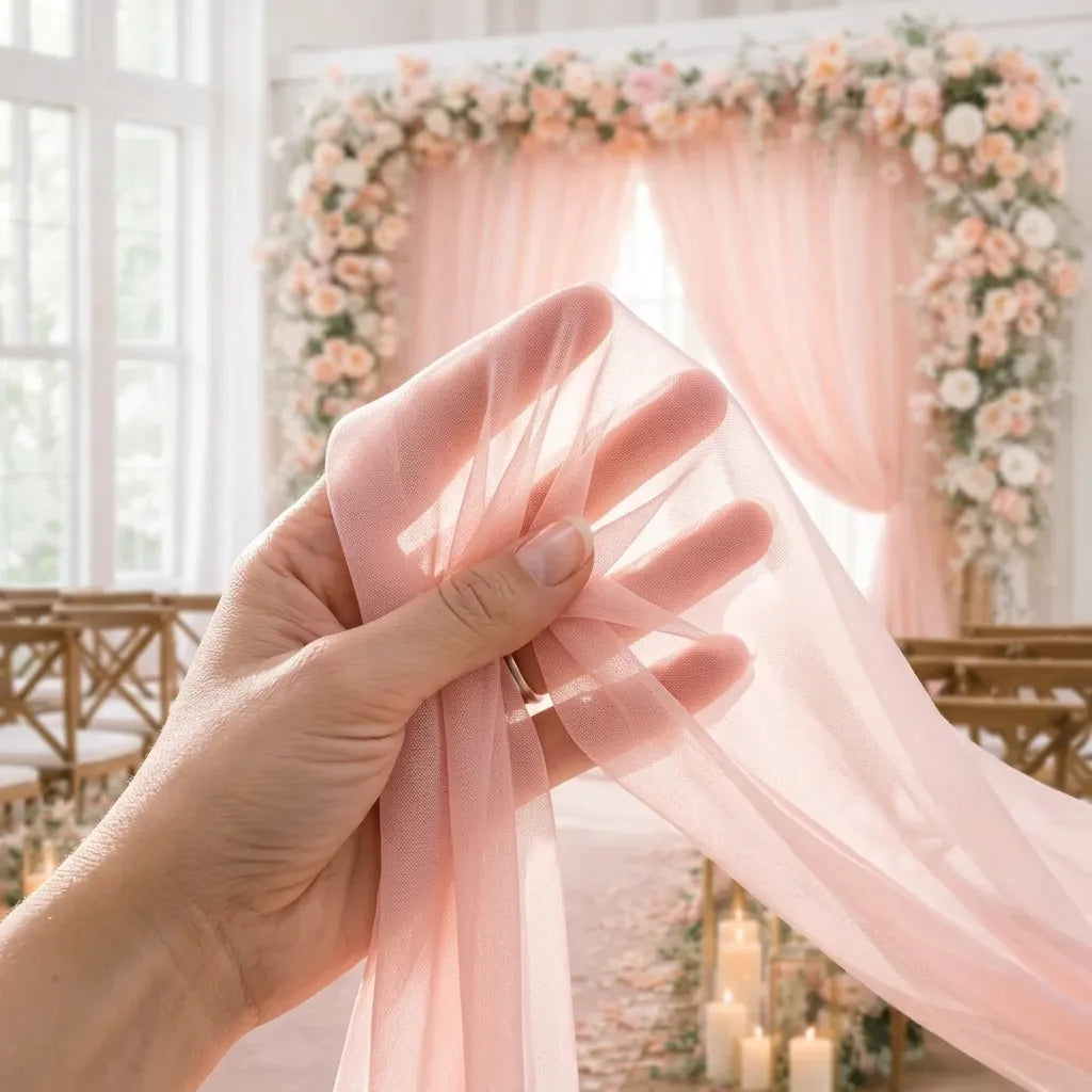 Rideau de Fond Mariage Rose Bonbon Léger