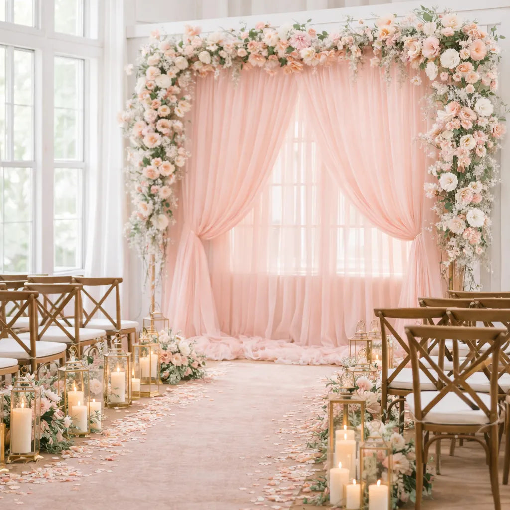 Rideau de Fond Mariage Rose Bonbon Unique