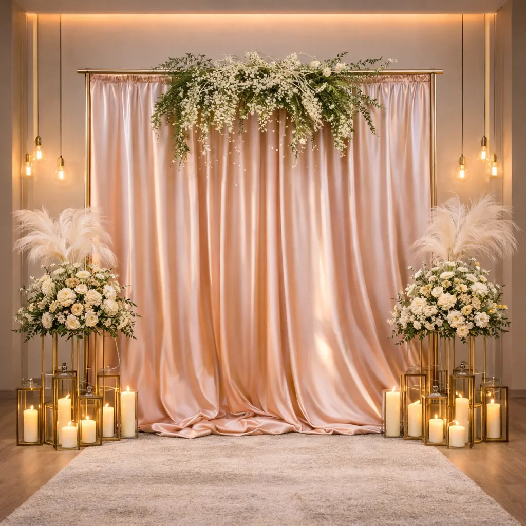 Rideau de Fond en Satin Rose Gold