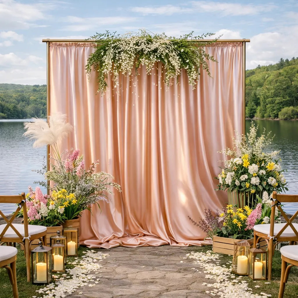 Rideau de Fond en Satin Rose Gold Chic